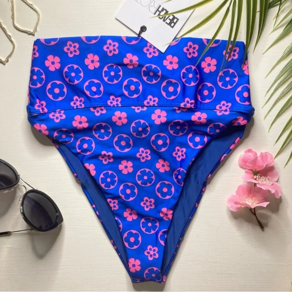 Beach Riot Wavy Floral Kelsey Bandeau Swim Bikini Top | Highway High Rise Bottom - Picture 7 of 15